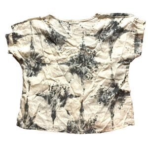 Bellambra Shirt Women Small Beige Gray Tie Dye Linen Oversized Boxy Blouse Italy